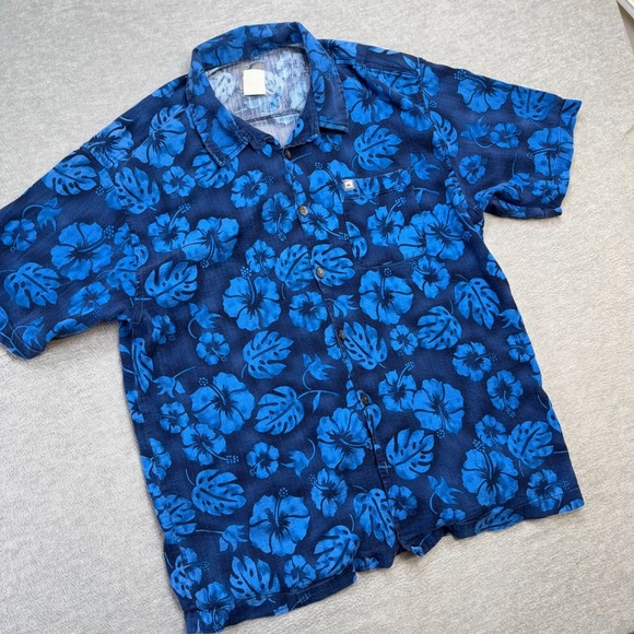 Quiksilver Other - Vintage Quiksilver Shirt Mens XL Blue Floral Hawaiian Rayon Button Up Surf Beach